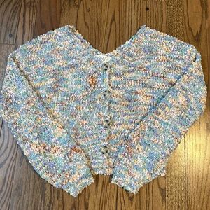 Multicolor Bouclé Button-Front Women’s Sweater Cardigan